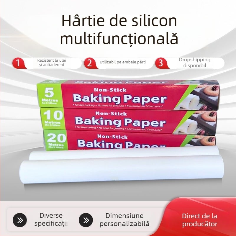 Hârtie de copt cu silicon bidirecțională, de calitate alimentară, pentru cuptor și grătar, absorbantă de ulei
