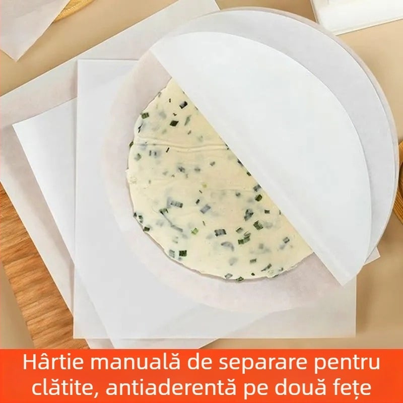 Hârtie de copt circulară antiaderentă, rezistentă la ulei și la congelare, cu acoperire din silicon, pentru cuptorul cu aer de uz casnic