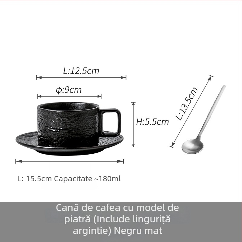 Set ceramic de cafea pentru mic dejun cu farfurioară, suport pentru cești și linguri, design elegant