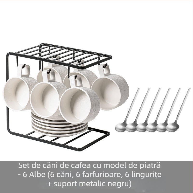 Set ceramic de cafea pentru mic dejun cu farfurioară, suport pentru cești și linguri, design elegant