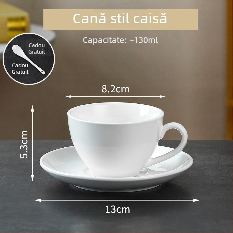 Ceașcă albă de cafea din ceramică cu farfuriu, set pentru mic dejun, lapte și ceai de după-amiază, gata pentru logo