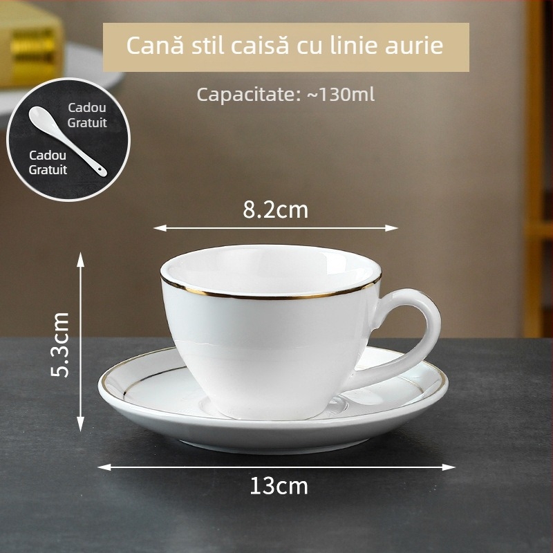 Ceașcă albă de cafea din ceramică cu farfuriu, set pentru mic dejun, lapte și ceai de după-amiază, gata pentru logo