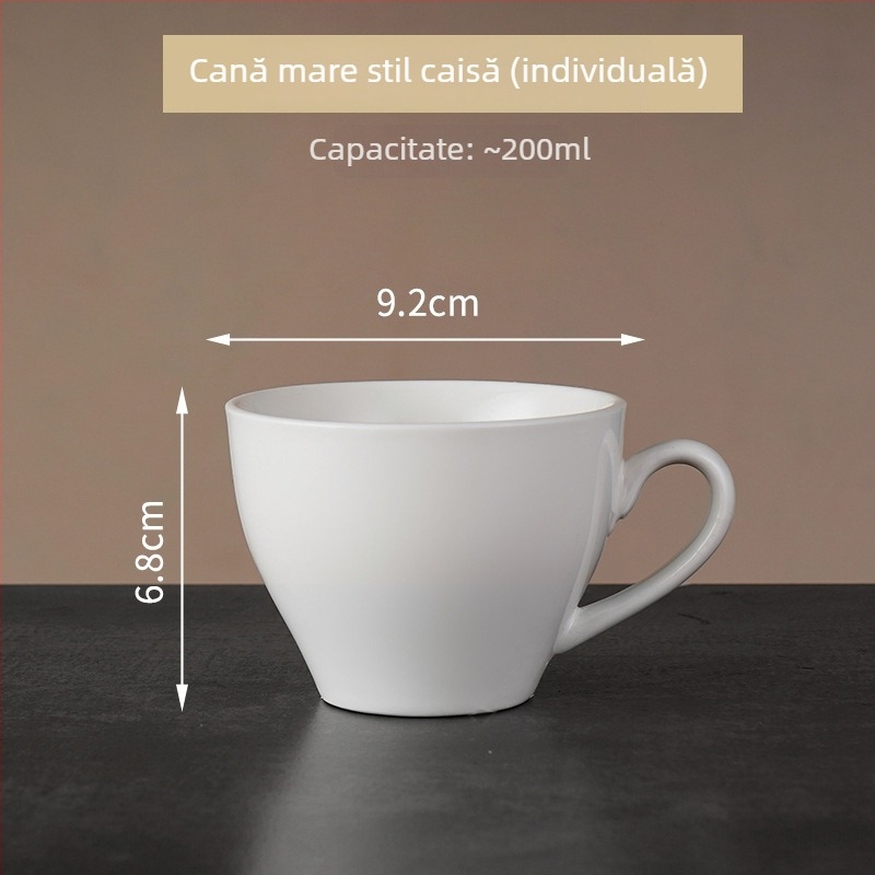 Ceașcă albă de cafea din ceramică cu farfuriu, set pentru mic dejun, lapte și ceai de după-amiază, gata pentru logo