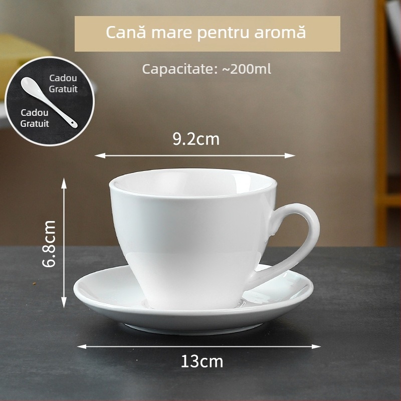 Ceașcă albă de cafea din ceramică cu farfuriu, set pentru mic dejun, lapte și ceai de după-amiază, gata pentru logo