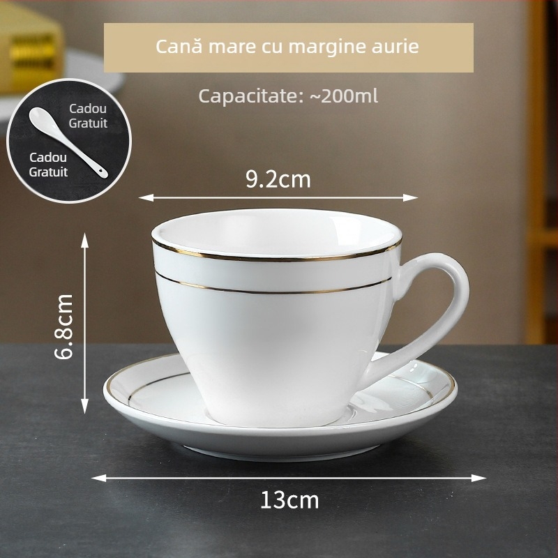 Ceașcă albă de cafea din ceramică cu farfuriu, set pentru mic dejun, lapte și ceai de după-amiază, gata pentru logo