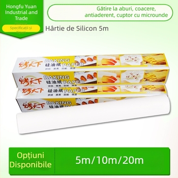 Pergament de copt din silicon, 5 m, clasă alimentară, acoperire dublă, absorbant de ulei