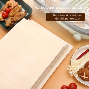Hârtie de copt pătrată, cu strat de silicon — antiaderentă, absorbantă de ulei, pentru cuptor