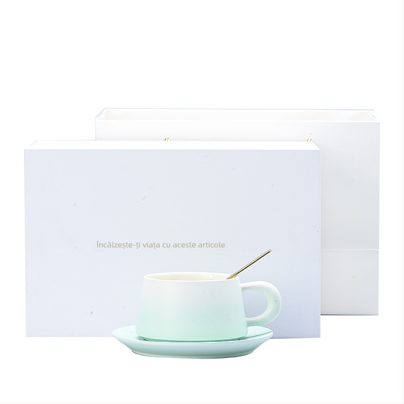 Set de cești ceramice pentru cafea cu linguriță – minimalist, pentru uz casnic, accesoriu elegant pentru ceaiul de după-amiază
