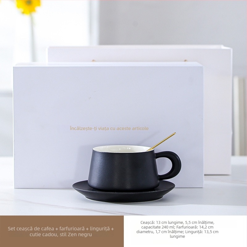 Set de cești ceramice pentru cafea cu linguriță – minimalist, pentru uz casnic, accesoriu elegant pentru ceaiul de după-amiază