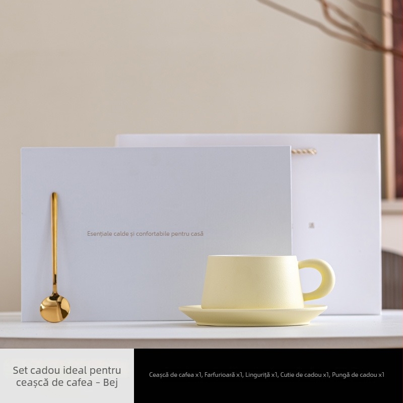 Set de cești ceramice pentru cafea cu linguriță – minimalist, pentru uz casnic, accesoriu elegant pentru ceaiul de după-amiază