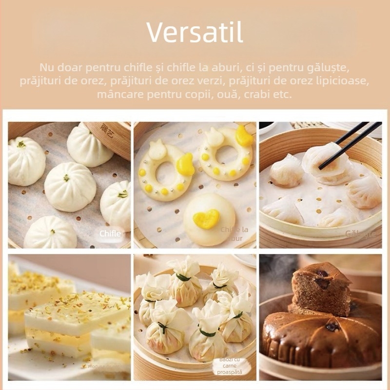 Hârtie pentru aburi alimentară, circulară, cu acoperire din silicon, hârtie de copt de unică folosință pentru aburirea chiflelor