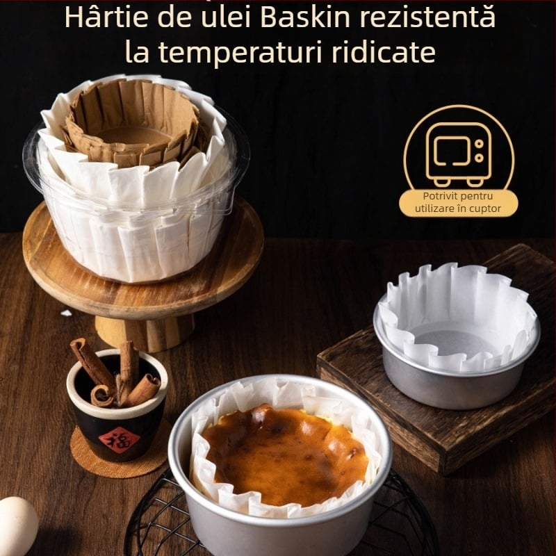 Basque hârtie de copt 4/6/8 inchi, tavă fără pliuri, hârtie cu acoperire din silicon pentru coacere, deserturi și tăierea torturilor