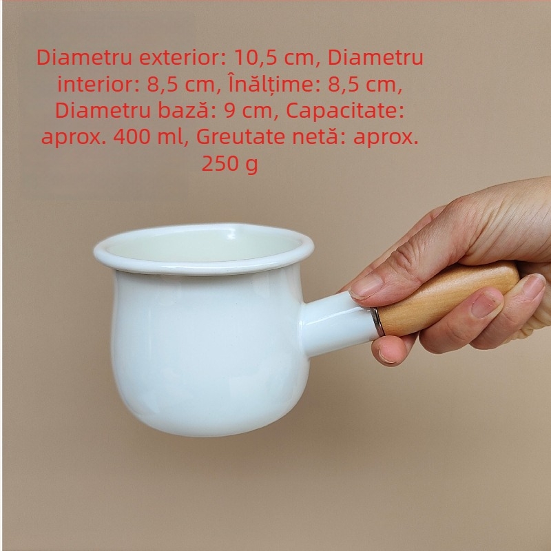 Oală de lapte emailată în stil japonez, corp emailat, mică oală cu mâner unic, pentru mic dejun și fierbere ramen, compatibilă cu aragaz pe gaz și plită cu inducție.