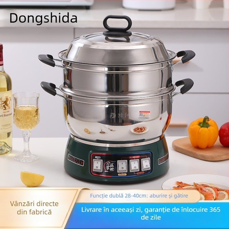 Longshida oală electrică de gătit cu aburi din oțel inoxidabil, vas interior integrat, antiaderent – multifuncțional