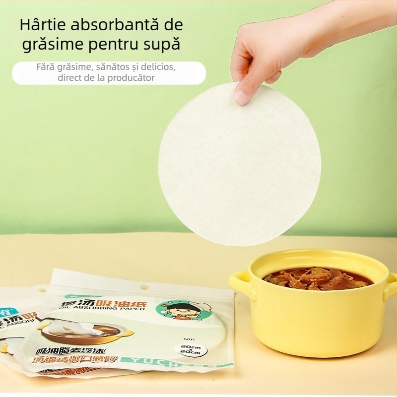 Hârtie absorbantă pentru ulei pentru supe și hot pot, 50 de foi, hârtie filtrantă alimentară pentru gătit și coacere, utilizare casnică