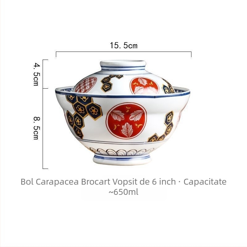 Boluri ceramice în stil japonez cu capace pentru supă, tăiței, tocană, ouă la abur și orez