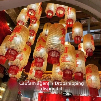 Lampă decorativă suspendată din bambus și hârtie de ulei, stil chinezesc pastoral, pentru restaurante și hoteluri