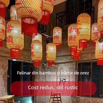 Lampă decorativă suspendată din bambus și hârtie de ulei, stil chinezesc pastoral, pentru restaurante și hoteluri