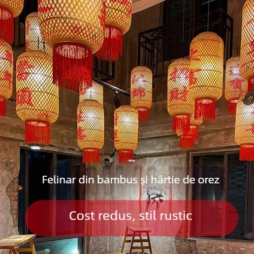 Lampă decorativă suspendată din bambus și hârtie de ulei, stil chinezesc pastoral, pentru restaurante și hoteluri