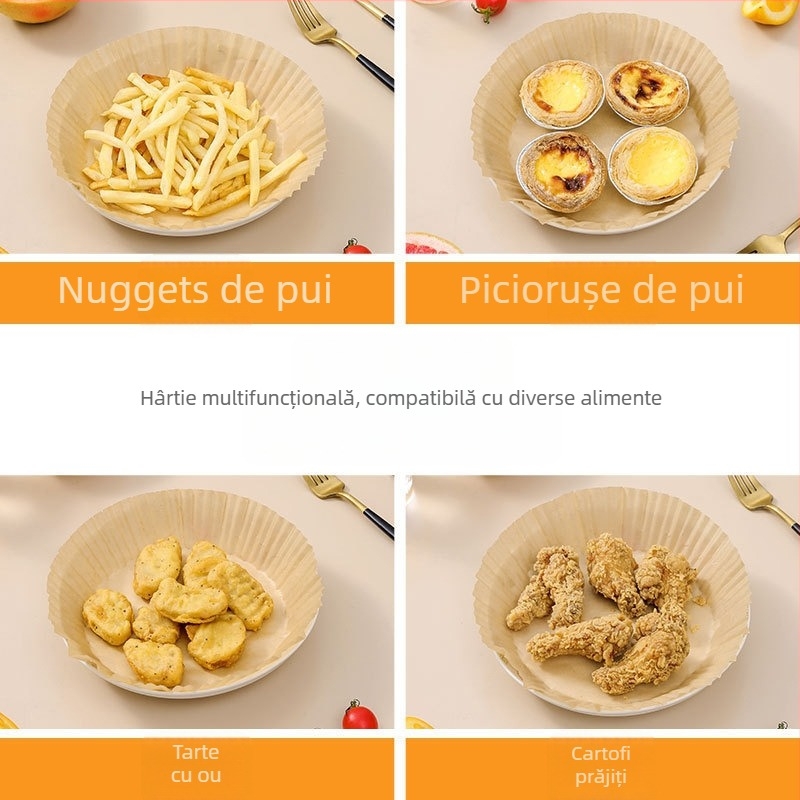 Tava din hârtie de pergament pentru air fryer, cu strat de absorbție a uleiului, hârtie de copt cu silicon, liner pentru cuptor, de calitate alimentară