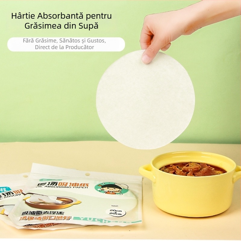 Hârtie absorbantă pentru ulei, pentru supe, tocanțe și oale fierbinți, 50 foi, hârtie de copt cu strat de silicon
