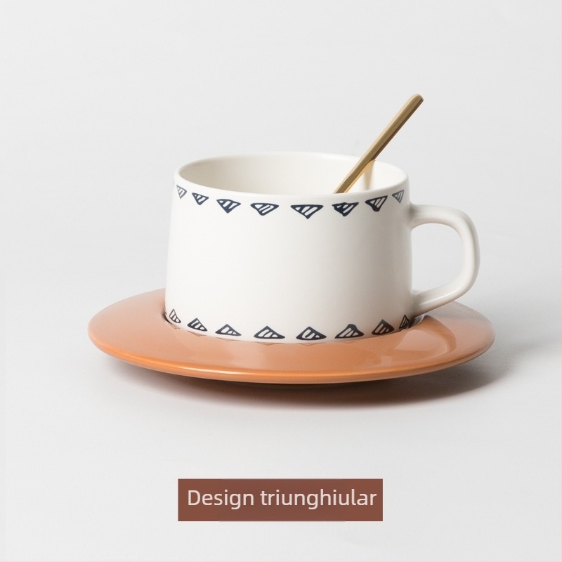 Set de cești și farfurioare din ceramică pentru cafea, albastru nordic, stil retro, cu logo