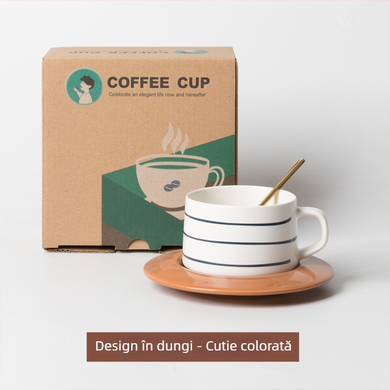 Set de cești și farfurioare din ceramică pentru cafea, albastru nordic, stil retro, cu logo
