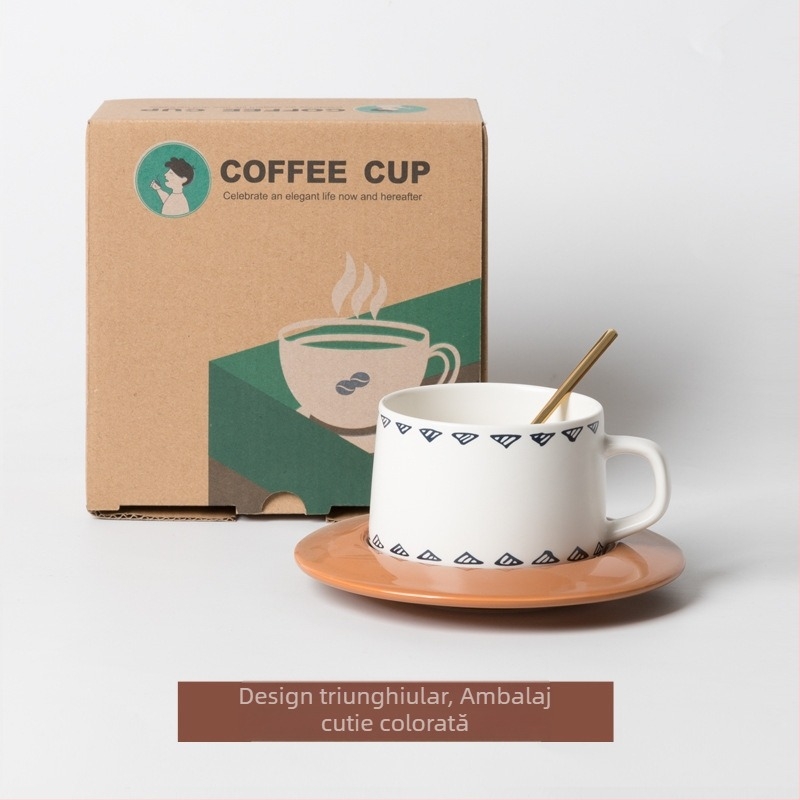 Set de cești și farfurioare din ceramică pentru cafea, albastru nordic, stil retro, cu logo