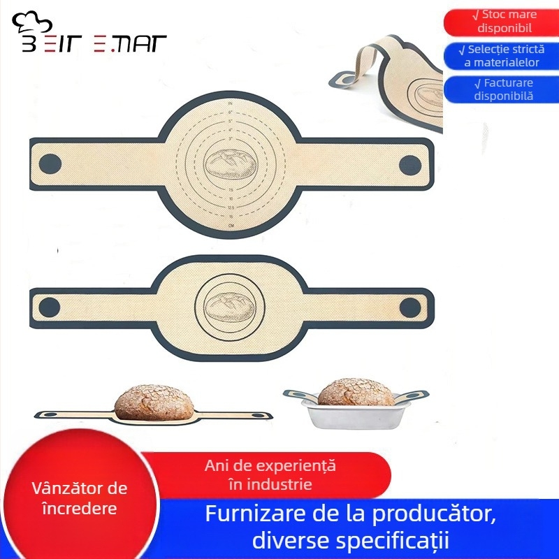Covoraș din silicon pentru aluat de pâine, frământare și transfer de aluat, compatibil cu friteuza cu aer, mâner lung, covoraș de copt olandez