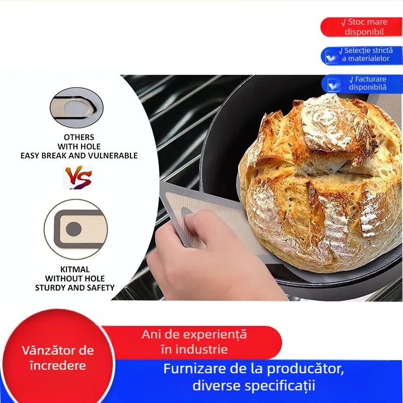 Covoraș din silicon pentru aluat de pâine, frământare și transfer de aluat, compatibil cu friteuza cu aer, mâner lung, covoraș de copt olandez