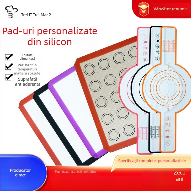 Covoraș din silicon pentru aluat de pâine, frământare și transfer de aluat, compatibil cu friteuza cu aer, mâner lung, covoraș de copt olandez