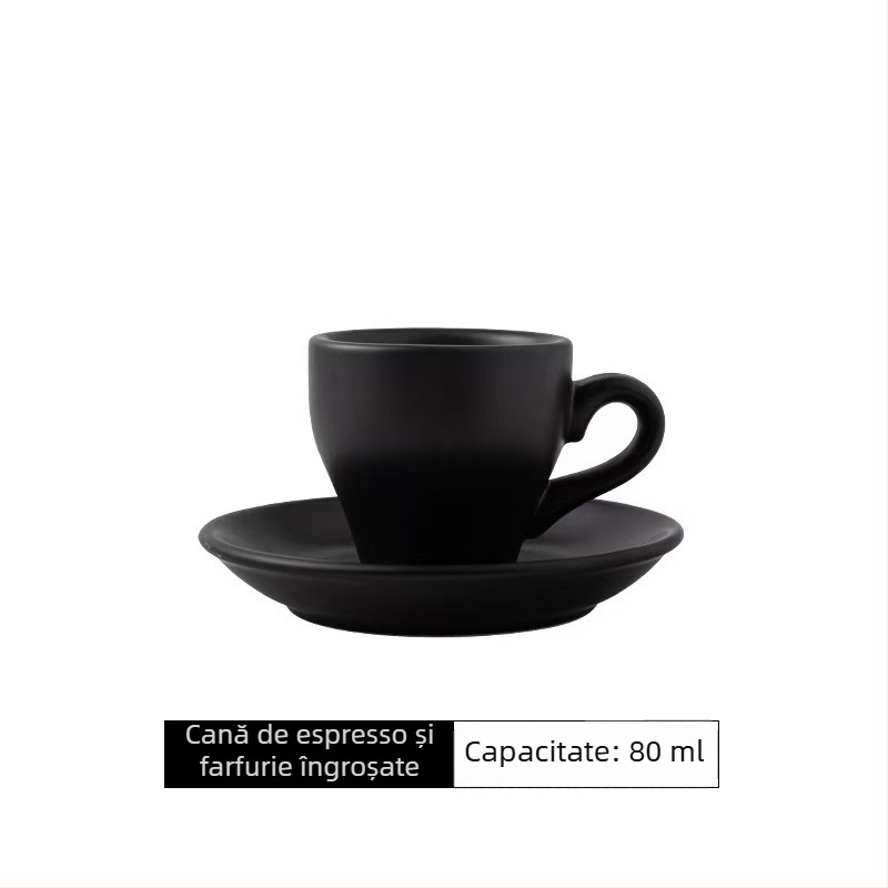 Set de cești de cafea cu latte art, ceramică, negre, pentru cupluri