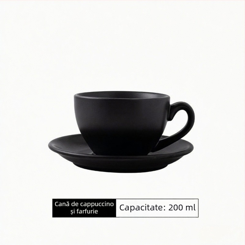 Set de cești de cafea cu latte art, ceramică, negre, pentru cupluri