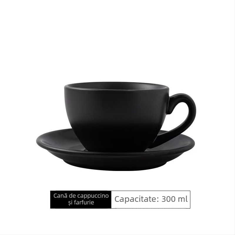 Set de cești de cafea cu latte art, ceramică, negre, pentru cupluri