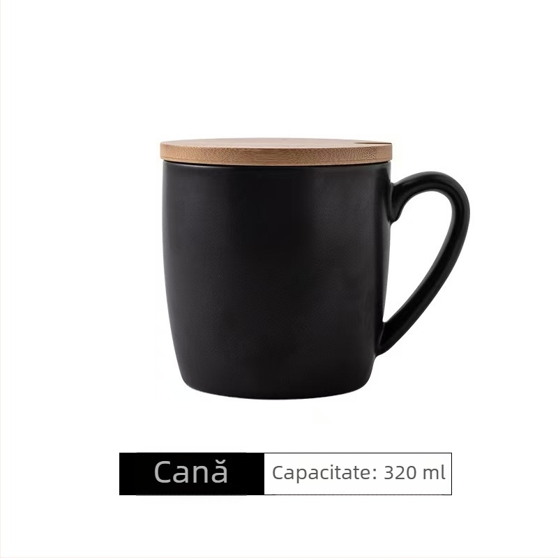 Set de cești de cafea cu latte art, ceramică, negre, pentru cupluri