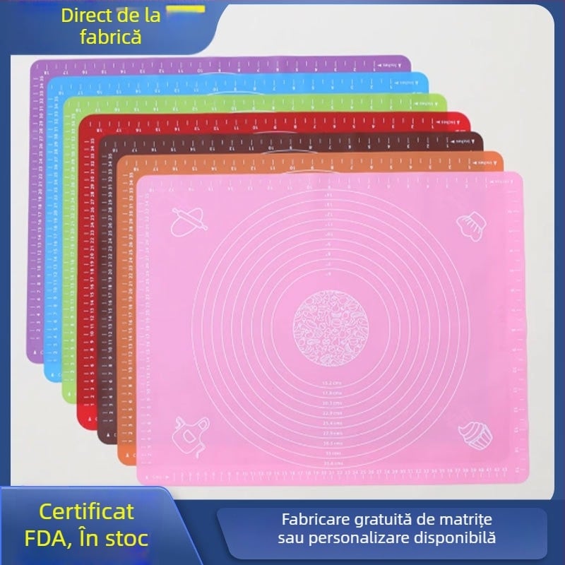 Covoraș din silicon pentru frământat aluat și coacere; suprafață antiaderentă; placă de tăiere din plastic pentru uz casnic