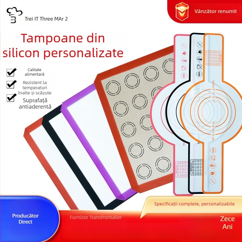 Tangyi covoraș din silicon pentru frământat aluat și coacere, întărit cu fibre de sticlă, 30×21 cm, 0,7 mm, portocaliu