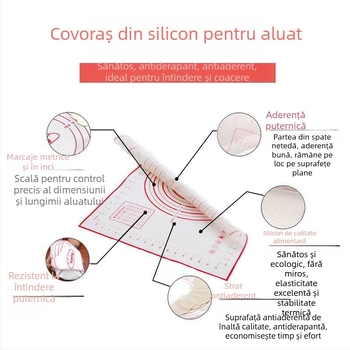 Covoraș mare de aluat din silicon, rezistent la temperaturi înalte, silicon platinat, pentru dospit, coacere și întindere, antiderapant și anti-aderent