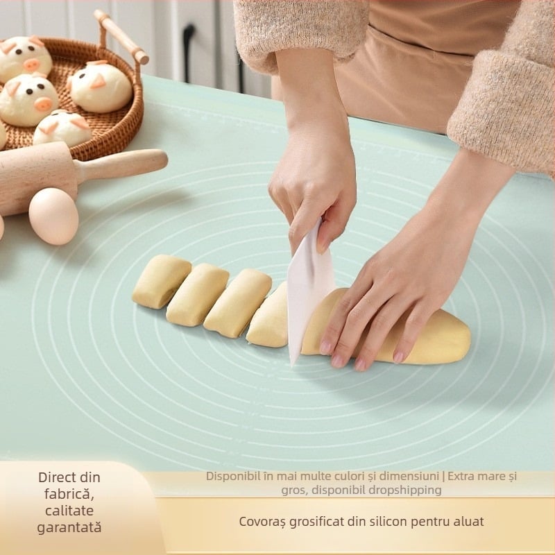 Covor de frământat din silicon alimentar, gros, suprafață pentru întinderea aluatului și planșă de tăiere