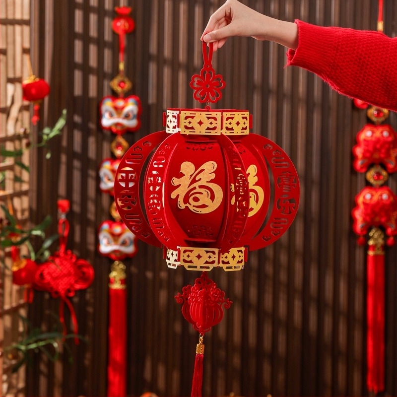 Lanterne roșii din catifea, cu simbolul norocului, pentru Anul Nou Chinezesc, decor exterior și interior, balcon