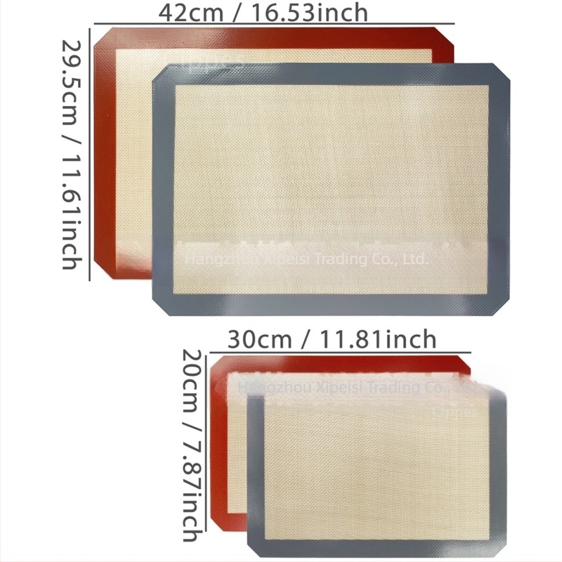 Covoraș de gătit din silicon – antiaderent, rezistent la temperaturi înalte, pentru coacerea fursecurilor și frământarea aluatului. Dimensiuni: 42×29.5 cm și 30×20 cm.