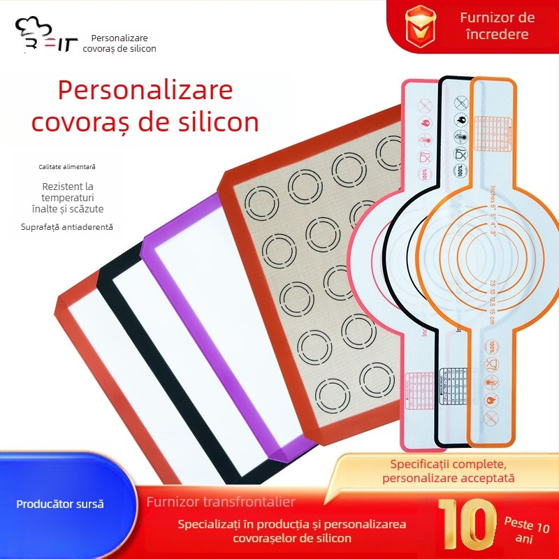 Covoraș din silicon pentru frământat aluatul, cu mânere duble, covoraș alimentar pentru aluat de pâine, pentru air fryer și coacere în stil olandez