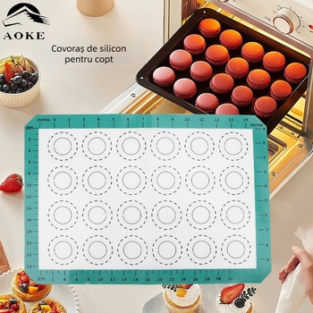 Covoraș mare din silicon pentru macarons, cu fibră de sticlă, antiaderent, ușor de curățat, cu marcaje de măsură, covoraș din silicon pentru frământat aluat
