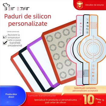 Covoraș de copt din silicon, 0,7 mm, de calitate alimentară, rezistent la temperaturi înalte, suprafață pentru frământat și tavă de copt din silicon