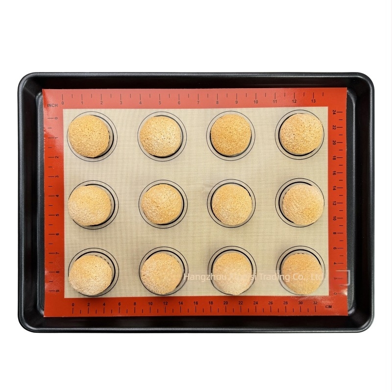 Mată de copt din silicon, rezistentă la temperaturi înalte, antiaderentă, cu riglă de măsurare, dreptunghiulară 40x30 cm, 0,4 mm, pentru macarons, fursecuri și pâine