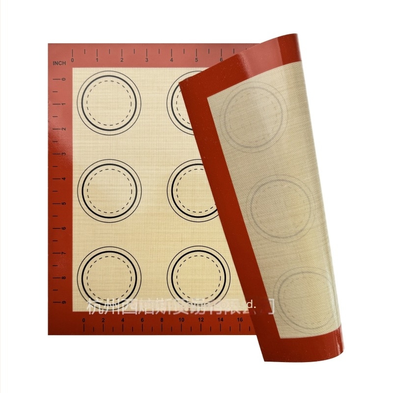Mată de copt din silicon, rezistentă la temperaturi înalte, antiaderentă, cu riglă de măsurare, dreptunghiulară 40x30 cm, 0,4 mm, pentru macarons, fursecuri și pâine