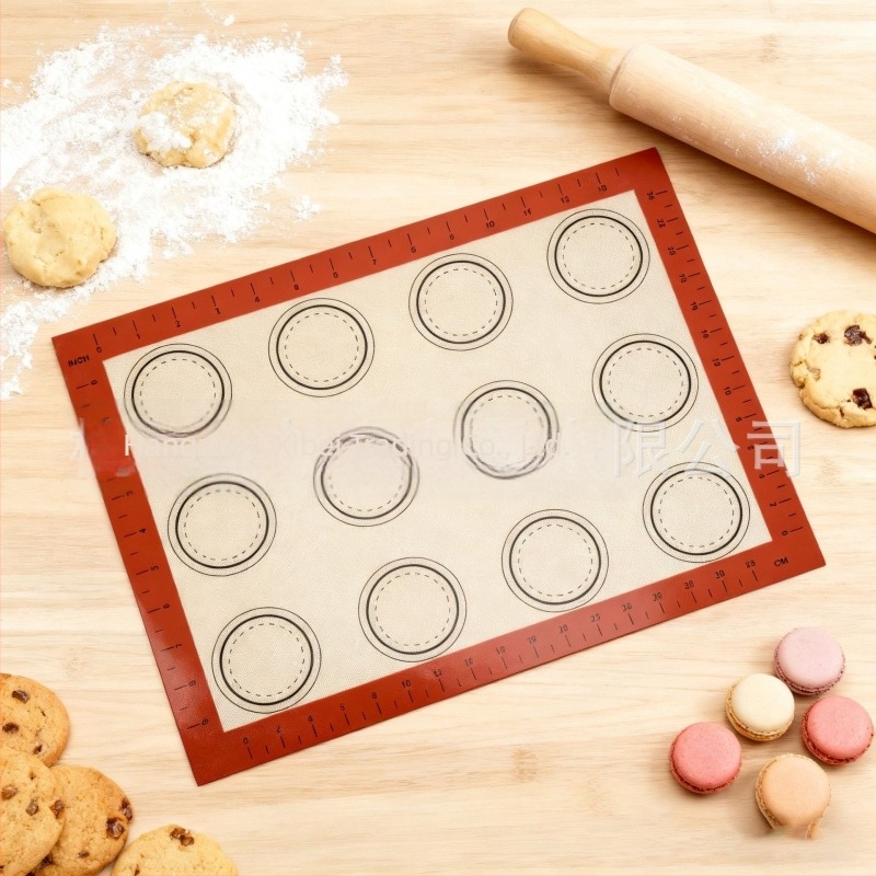 Mată de copt din silicon, rezistentă la temperaturi înalte, antiaderentă, cu riglă de măsurare, dreptunghiulară 40x30 cm, 0,4 mm, pentru macarons, fursecuri și pâine