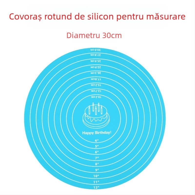 Covoraș rotund din silicon cu marcaje pentru patiserie – suprafață pentru decorare și frământare