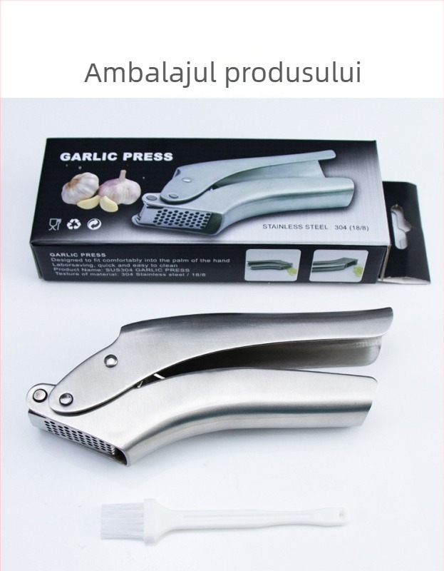 Presă de usturoi din oțel inoxidabil 304, manuală, mare, zdrobirea usturoiului și decojirea, instrument de bucătărie