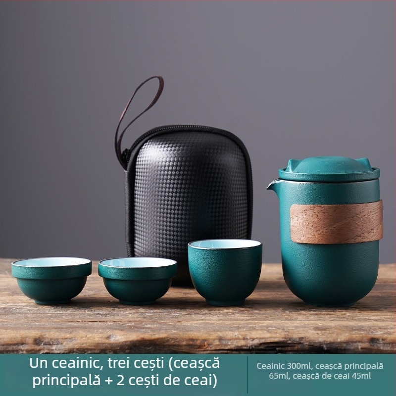 Set de ceai portabil din porțelan cu o ceainică și două cești pentru călătorii
